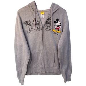 Disney Mickey Mouse Zip Hoodie Womens XL Gray Graphic Full Zip Sweatshirt